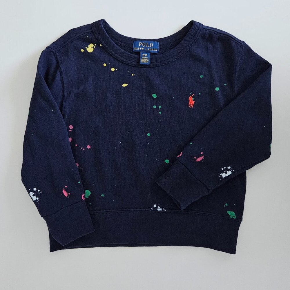 Polo Ralph Lauren Paint Splatter–Print Spa Terry Sweatshirt– Size 2T, Navy